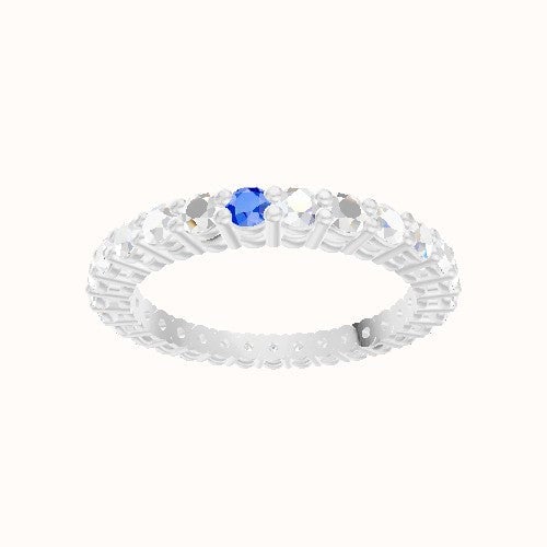 Custom Round Shared Prong Lab Diamond Eternity Band with Sapphire