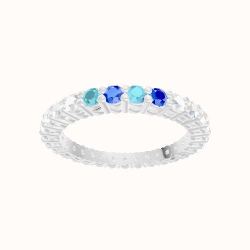 Custom Round Shared Prong Lab Diamond Eternity Band with Sapphire, Aquamarine, Sapphire, Aquamarine