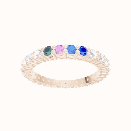 Custom Round Shared Prong Lab Diamond Eternity Band with Sapphire, Blue Topaz, Tourmaline, Alexandrite