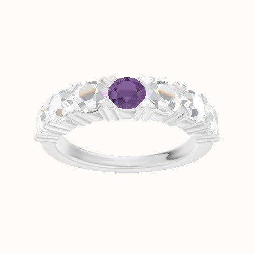 Custom Seven-Stone Round Diamond Wedding Ring with Amethyst