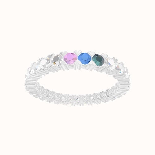 Custom Shared Prong Round Diamond Eternity Band with Alexandrite, Blue Topaz, Tourmaline, Lab Diamond