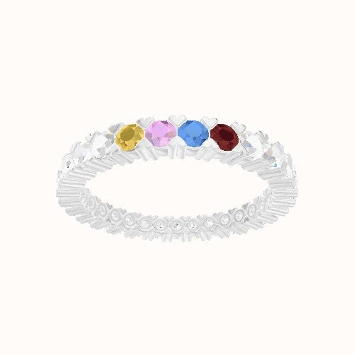 Custom Shared Prong Round Lab Diamond Eternity Band with Garnet, Blue Topaz, Tourmaline, Citrine