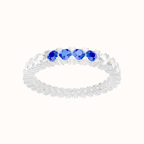 Custom Shared Prong Round Lab Diamond Eternity Band with Sapphire, Sapphire, Sapphire, Sapphire