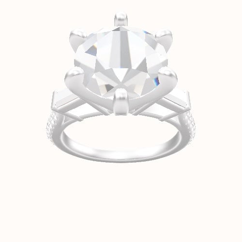 Diamond Band with Baguette Sidestones Engagement Ring With Classic Six Prong Head