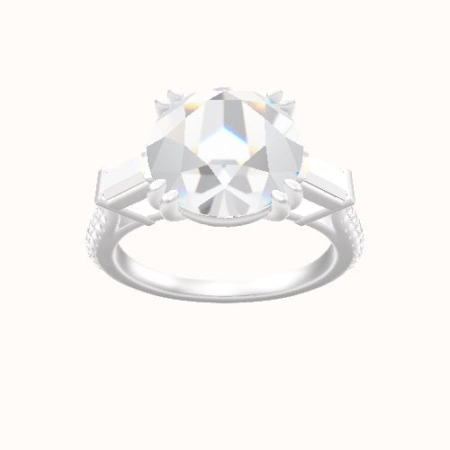 Diamond Band with Baguette Sidestones Engagement Ring With Double Prongs Head