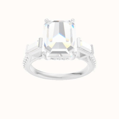 Diamond Band with Baguette Sidestones Engagement Ring With Front set gallery Head