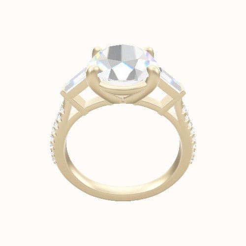 Diamond Band with Baguette Sidestones Engagement Ring With Low Set Four Prong Head
