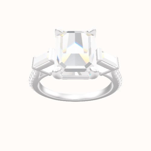Diamond Band with Baguette Sidestones Engagement Ring With Low Set Four Prong Head