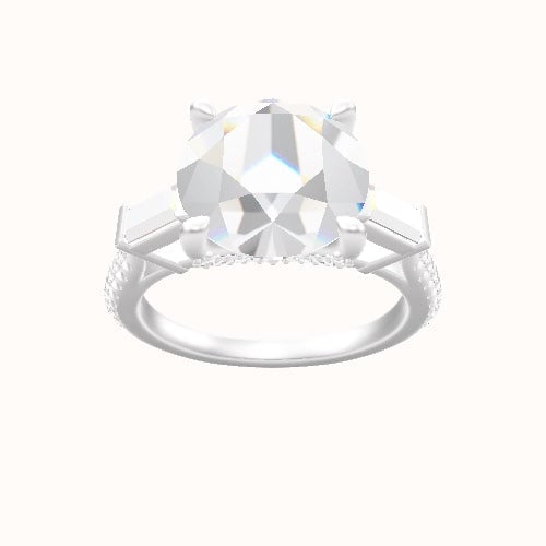 Diamond Band with Baguette Sidestones Engagement Ring With Pave V Prong Head