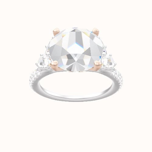 Diamond Band with Marquise & Round Diamond Sidestones Engagement Ring With Accent Diamond Head
