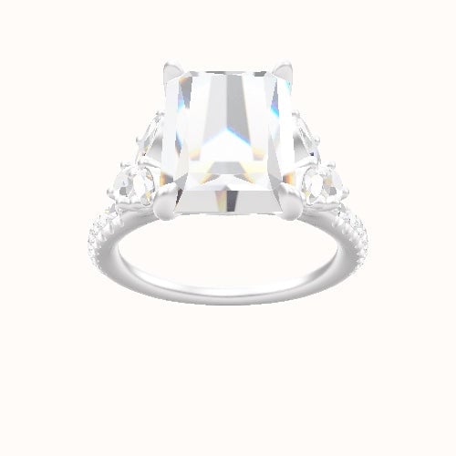 Diamond Band with Marquise & Round Diamond Sidestones Engagement Ring With Accent Diamond Head