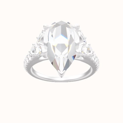 Diamond Band with Marquise & Round Diamond Sidestones Engagement Ring With Crown Four Prong w. Surprise Diamond Head