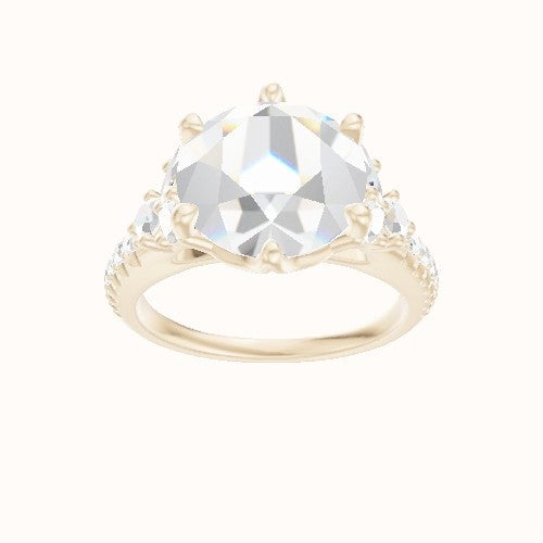 Diamond Band with Marquise & Round Diamond Sidestones Engagement Ring With Crown Six Prong w. accent Diamond Head