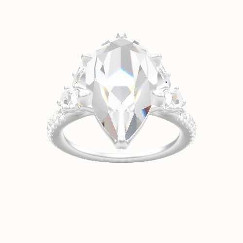 Diamond Band with Marquise & Round Diamond Sidestones Engagement Ring With Crown Six Prong w. accent Diamond Head