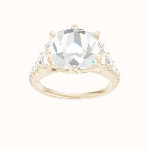 Diamond Band with Marquise & Round Diamond Sidestones Engagement Ring With Crown Six Prong w. accent Diamond Head