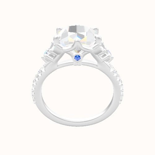 Diamond Band with Marquise & Round Diamond Sidestones Engagement Ring With Crown Six Prong w. accent Diamond Head