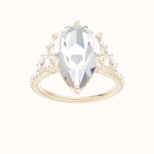 Diamond Band with Marquise & Round Diamond Sidestones Engagement Ring With Crown Six Prong w. accent Diamond Head