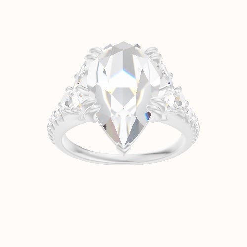 Diamond Band with Marquise & Round Diamond Sidestones Engagement Ring With Double Prongs Head