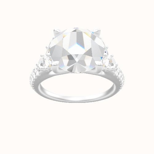 Diamond Band with Marquise & Round Diamond Sidestones Engagement Ring With Four Prong Head