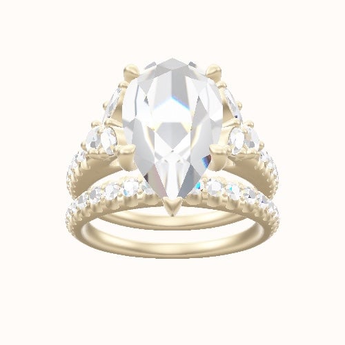 Diamond Band with Marquise & Round Diamond Sidestones Engagement Ring With Four Prong Head and Matching Band