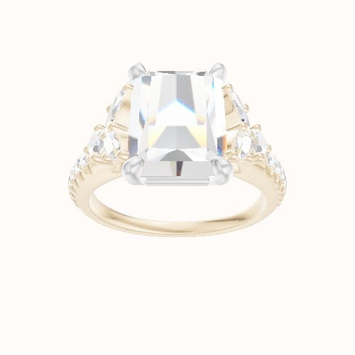 Diamond Band with Marquise & Round Diamond Sidestones Engagement Ring With Low Set Four Prong Head
