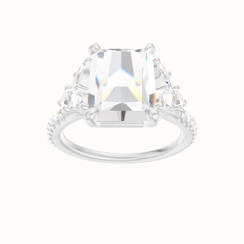 Diamond Band with Marquise & Round Diamond Sidestones Engagement Ring With Low Set Four Prong Head