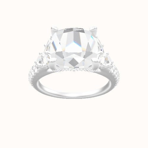 Diamond Band with Marquise & Round Diamond Sidestones Engagement Ring With Pave V Prong Head