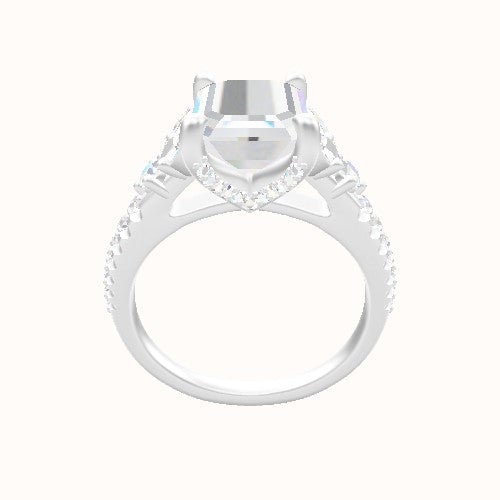 Diamond Band with Marquise & Round Diamond Sidestones Engagement Ring With Pave V Prong Head