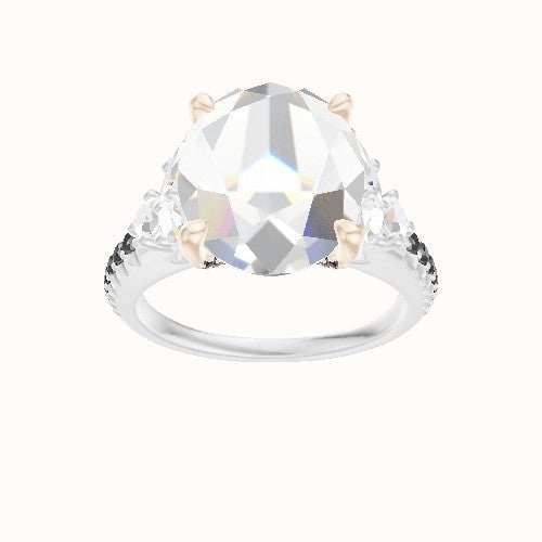 Diamond Band with Marquise & Round Diamond Sidestones Engagement Ring With Pave V Prong Head