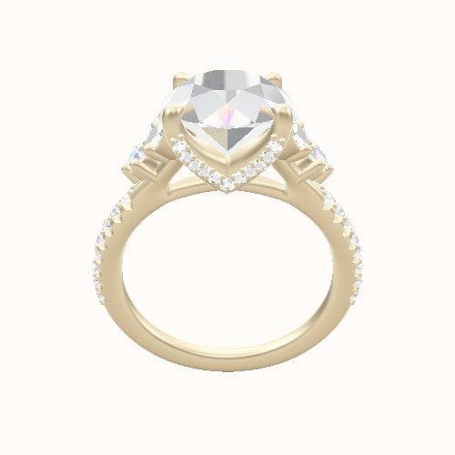 Diamond Band with Marquise & Round Diamond Sidestones Engagement Ring With Pave V Prong Head