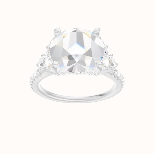 Diamond Band with Marquise & Round Diamond Sidestones Engagement Ring With Pave V Prong Head