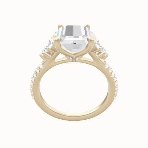 Diamond Band with Marquise & Round Diamond Sidestones Engagement Ring With Petal Four Prong Head