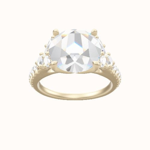Diamond Band with Marquise & Round Diamond Sidestones Engagement Ring With Petal Four Prong Head