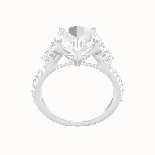 Diamond Band with Marquise & Round Diamond Sidestones Engagement Ring With Petal Four Prong Head