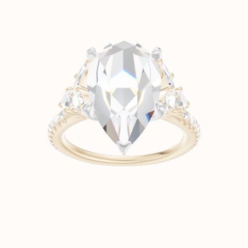 Diamond Band with Marquise & Round Diamond Sidestones Engagement Ring With Petal Four Prong Head