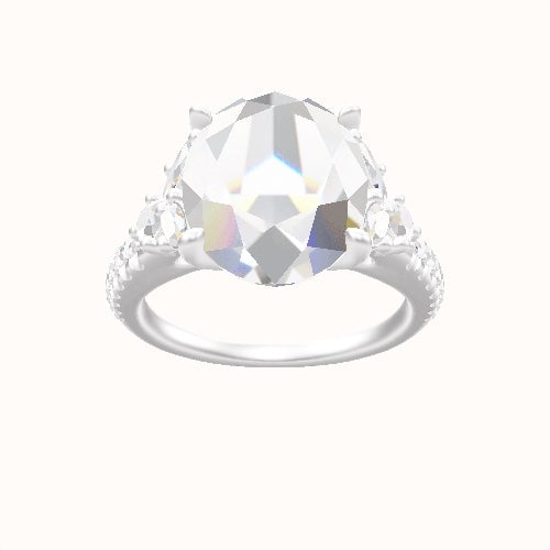 Diamond Band with Marquise & Round Diamond Sidestones Engagement Ring With Petal Four Prong Head