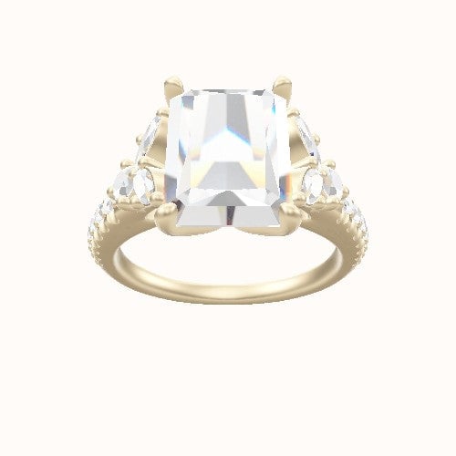 Diamond Band with Marquise & Round Diamond Sidestones Engagement Ring With Petal Four Prong Head