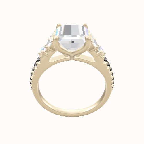 Diamond Band with Marquise & Round Diamond Sidestones Engagement Ring With Petal Four Prong Head