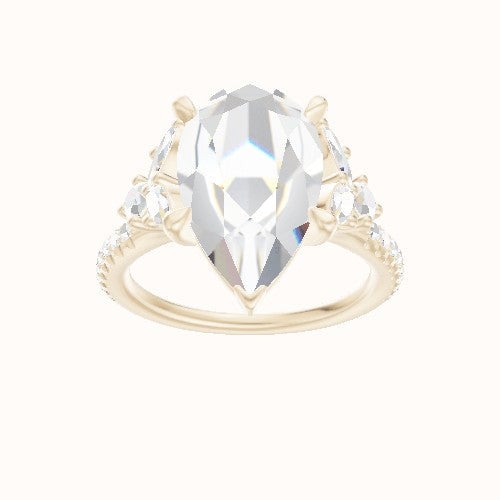 Diamond Band with Marquise & Round Diamond Sidestones Engagement Ring With Standard Four Prong Head
