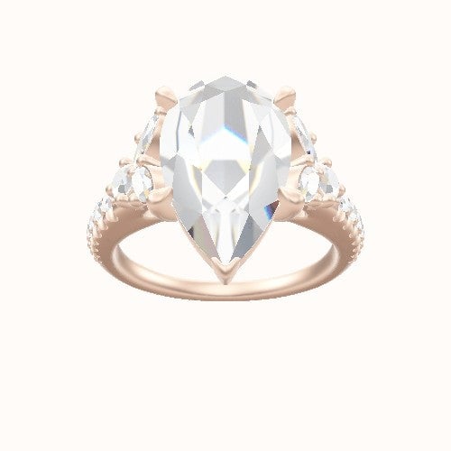 Diamond Band with Marquise & Round Diamond Sidestones Engagement Ring With Standard Four Prong Head