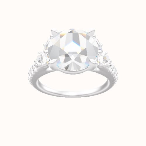 Diamond Band with Marquise & Round Diamond Sidestones Engagement Ring With Standard Four Prong Head
