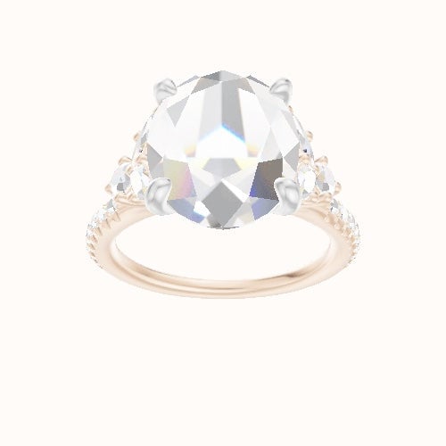 Diamond Band with Marquise & Round Diamond Sidestones Engagement Ring With X Gallery Head