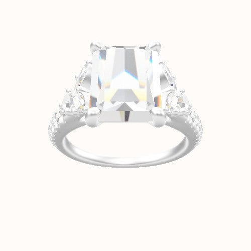 Diamond Band with Marquise & Round Diamond Sidestones Engagement Ring With X Gallery Head