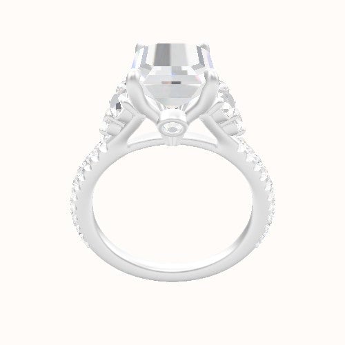 Diamond Band with Round Sidestone Trio Engagement Ring With Accent Diamond Head