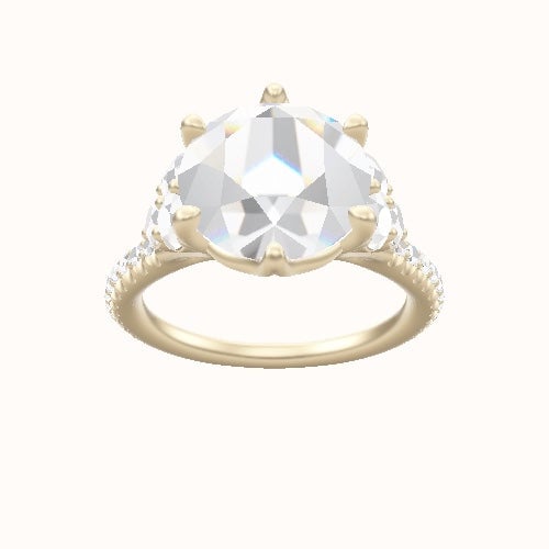 Diamond Band with Round Sidestone Trio Engagement Ring With Crown Six Prong w. accent Diamond Head