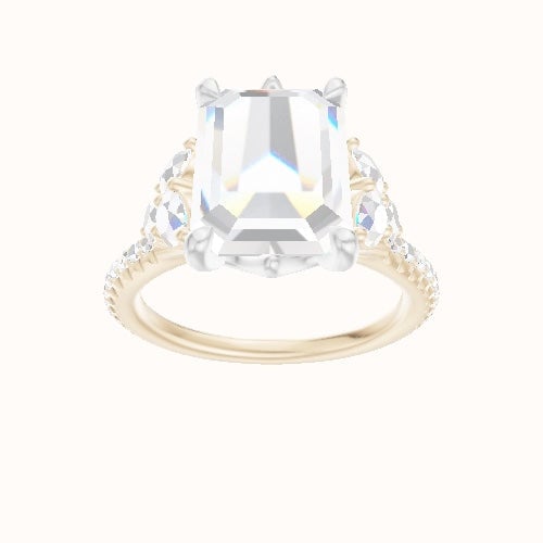 Diamond Band with Round Sidestone Trio Engagement Ring With Crown Six Prong w. accent Diamond Head
