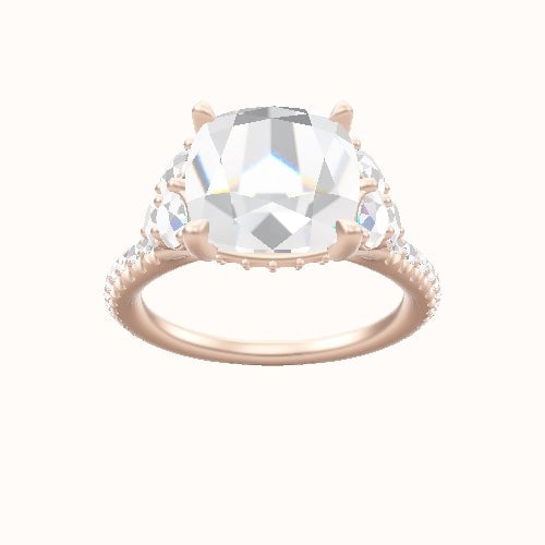 Diamond Band with Round Sidestone Trio Engagement Ring With Front set gallery Head