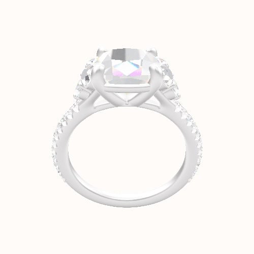 Diamond Band with Round Sidestone Trio Engagement Ring With Low Set Four Prong Head
