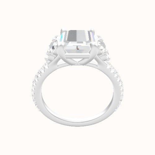 Diamond Band with Round Sidestone Trio Engagement Ring With Low Set Four Prong Head