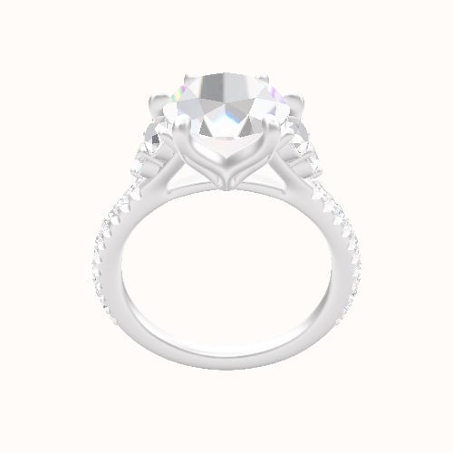 Diamond Band with Round Sidestone Trio Engagement Ring With Petal Six Prong Head